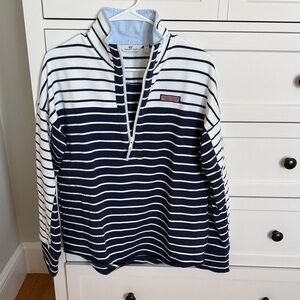 Vineyard Vines Navy & White Striped Quarter‑Zip Pullover
